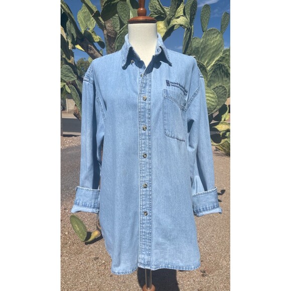Perfectly Distressed VTG Denim Button Down Long Sleeve Shirt Med Heard Museum M - Picture 5 of 9